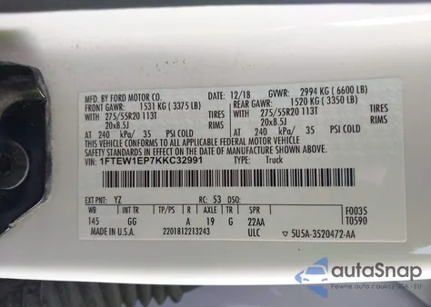 2019 Ford F-150 Xl z USA, uszkodzony, nr VIN 1FTEW1EP7KKC32991